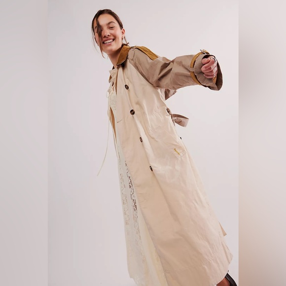 Free People Barbour Ingleby Shower Oatmeal Sz 10 NWT Color Block Contrast Collar - Picture 16 of 16